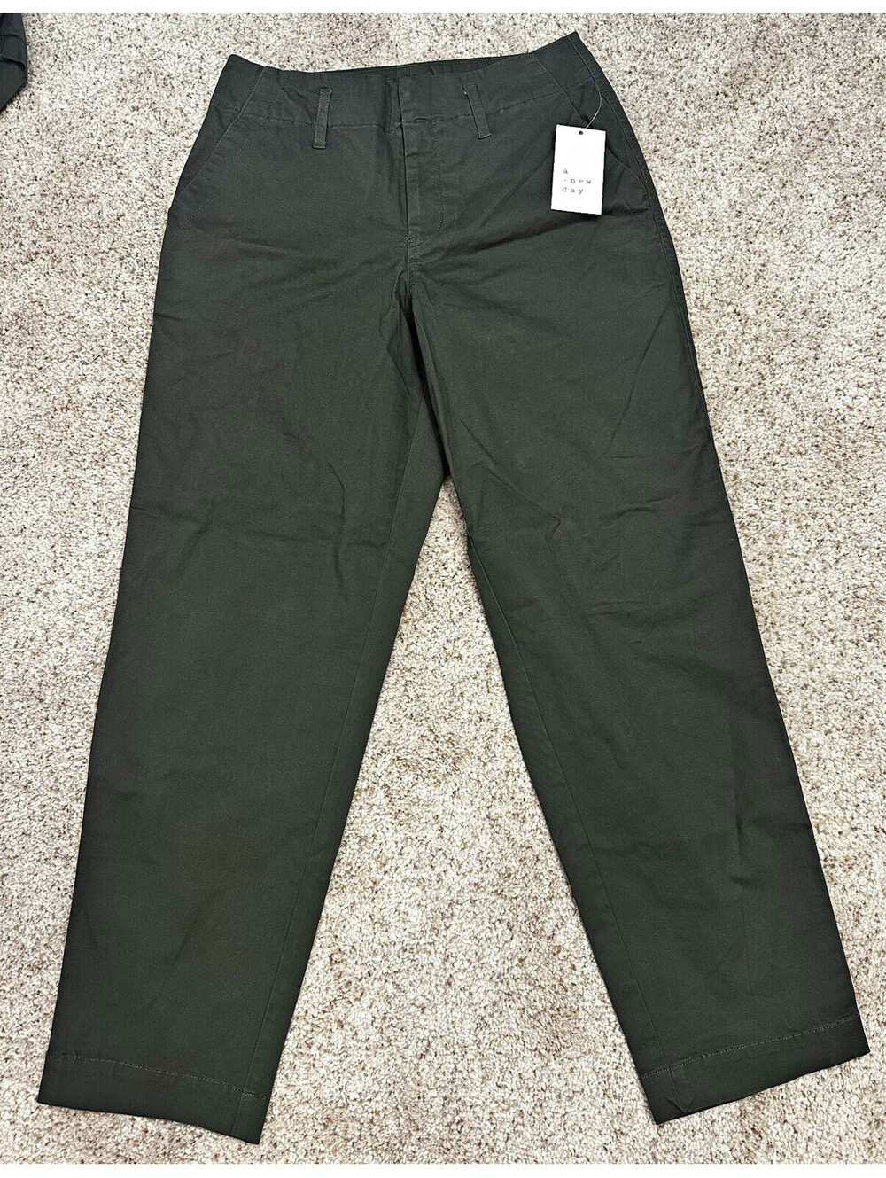 A New Day Chino Pants, 2, Green Solid Flat Front Straight Leg Regular